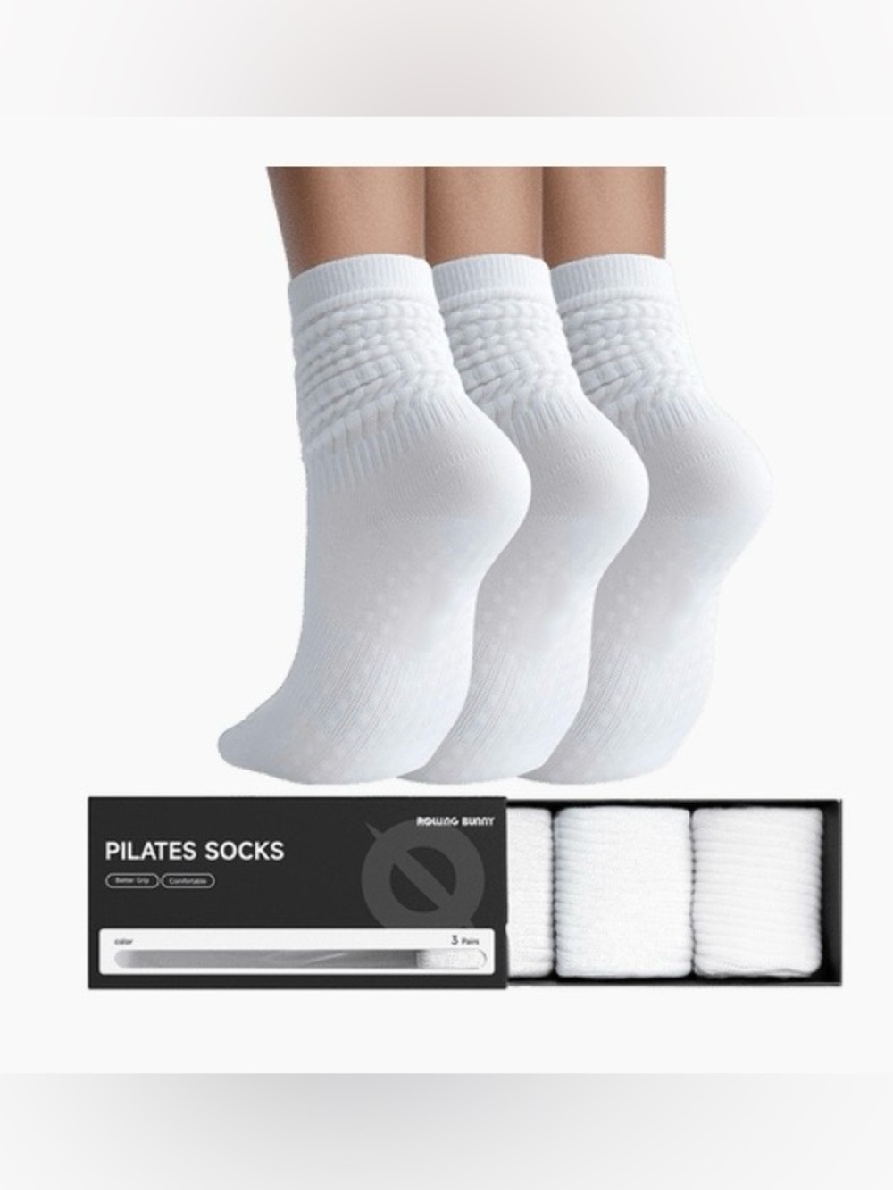 Rolling Bunny Pilates Socks, Premium Cotton Blend Grip Socks, Grip Socks